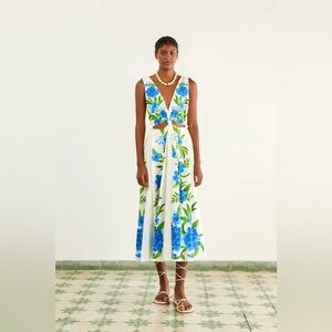 Farm Rio Romantic Garden Off-White Midi Dress